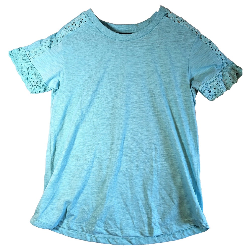 Stillwater Supply co Light Blue Slub Knit Crochet Trim Sz L Cotton Blend Boho